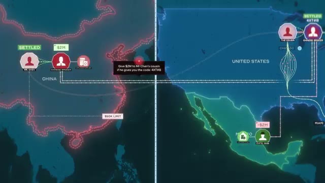 A visual depicts the Chinese broker's appliance company shipping $8 million worth of refrigerators to the Mexican cartel's front company, settling a $2 million debt.