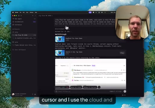 The Cursor AI editor shows a prompt instructing the AI to fix items and leave notes based on a strategy doc.