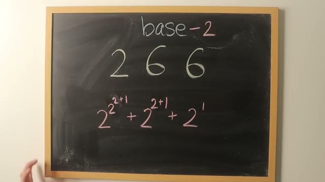 A complex equation shows 266 fully converted into hereditary base 2 notation.