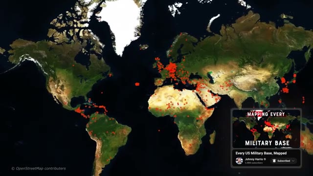 A world map highlights the approximately 800 U.S. military bases located in other countries.