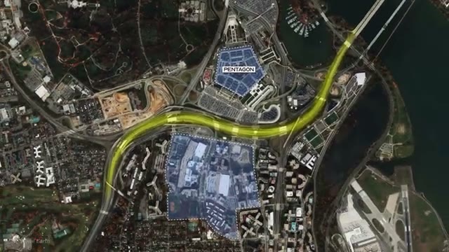 An aerial map shows the close proximity of the Pentagon to major defense contractor offices in 'Pentagon City'.