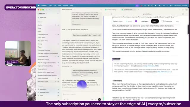 The word 'thinking' shimmers on screen, illustrating the AI's internal deliberation process.